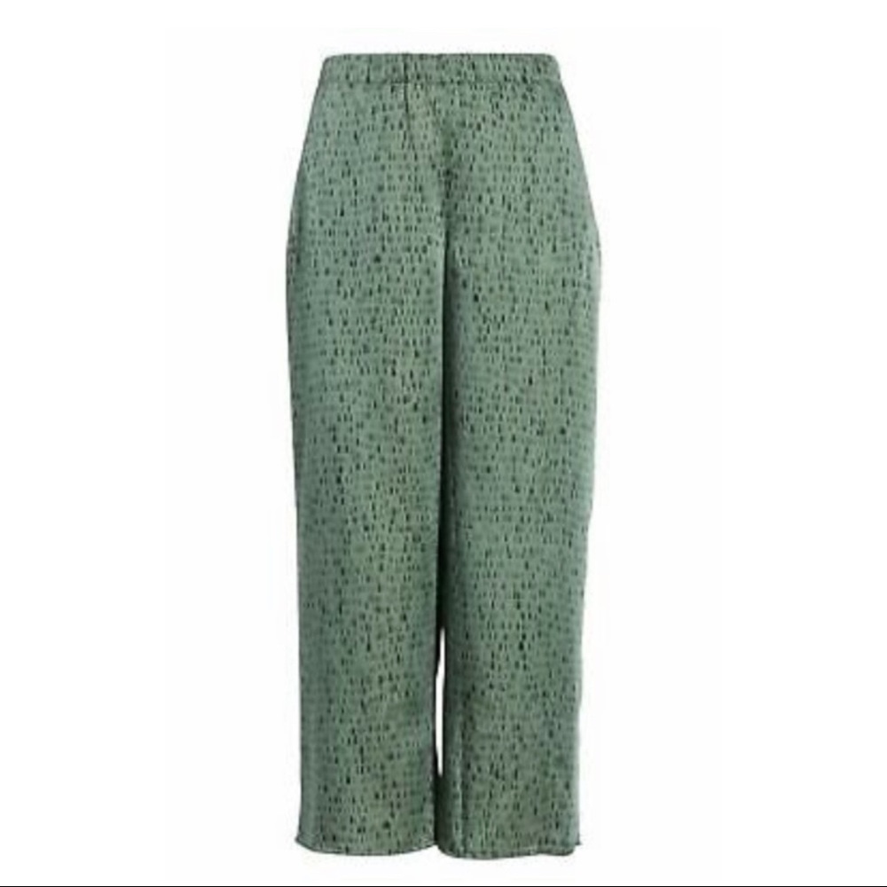 Eileen Fisher Nori Green Printed Crop Silk Blend Pants Women's Large